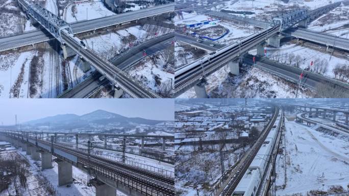 中国高架高铁 雪中极寒高铁 和谐 复兴号