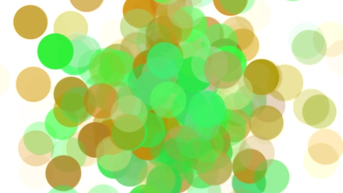 色彩丰富，橙色、绿色大圆圈，散景效果，在白色背景上横移，抽象。
