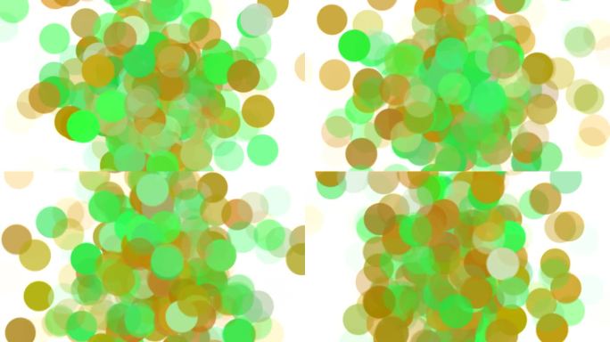 色彩丰富，橙色、绿色大圆圈，散景效果，在白色背景上横移，抽象。
