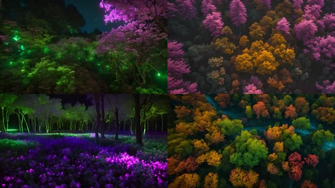 光影森语：夜晚森林中的五彩梦幻灯光