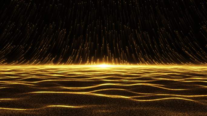 金色粒子海洋与光线上升