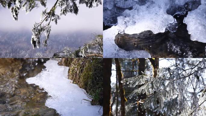 冬季雪景冰雪融化雾凇溪流雪水