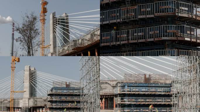城市交通桥梁建设工程工地工人