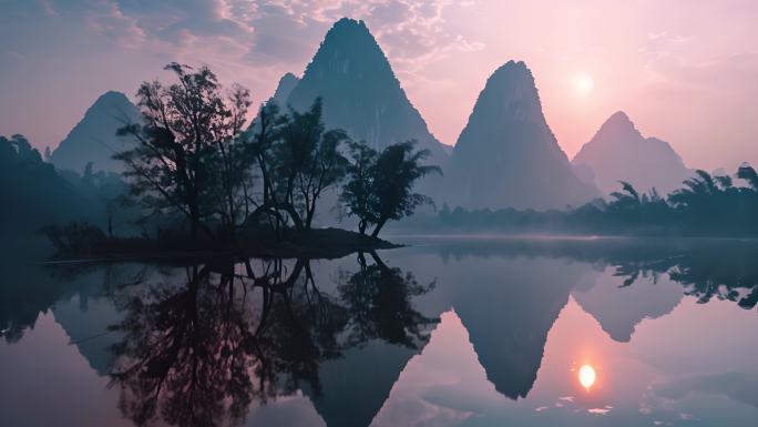 东方水墨风山水风景素材