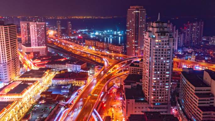 青岛市北新冠高架路胶宁高架路夜景延时