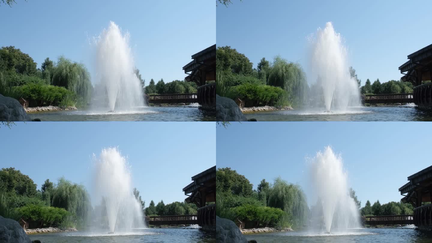美丽的喷泉在公园的湖中央