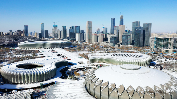 济南奥体中心特写雪景素材