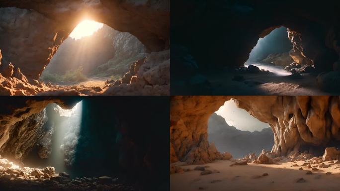 AI山洞原始人居住洞穴