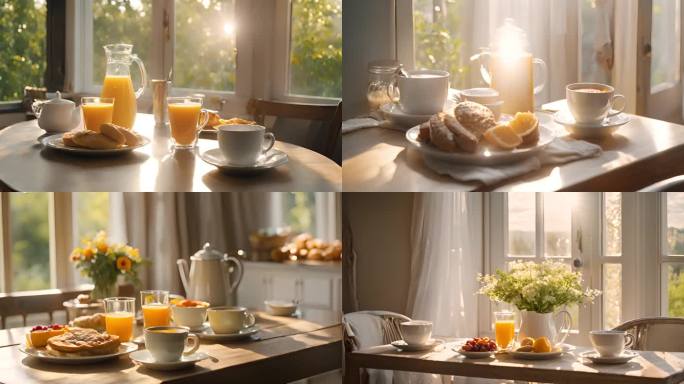 阳光早晨：窗边餐桌上的温馨早餐时光