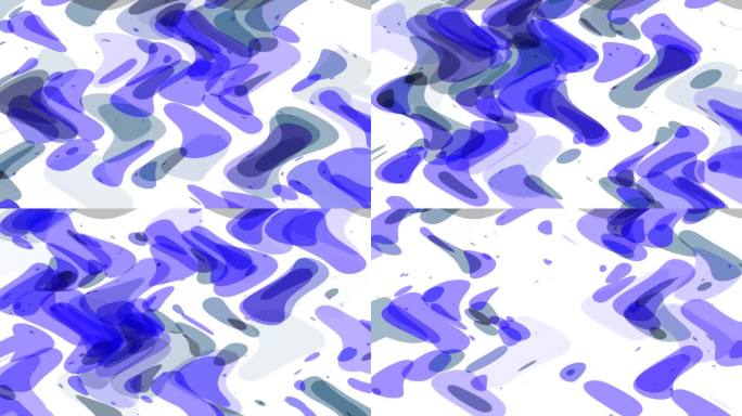 蓝色在白色背景上出现和消失的形状，抽象。