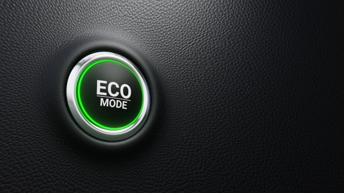 ECO模式按钮绿灯。节能降耗理念。4k 3d循环动画