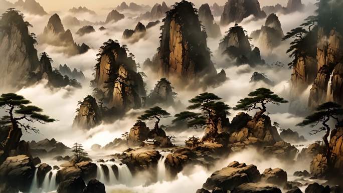 4K中国风水墨山水境背景素材