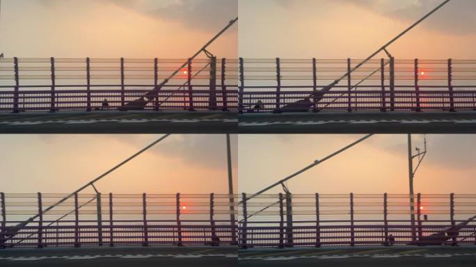 跨海大桥 粉色落日 移动镜头 快速移动2