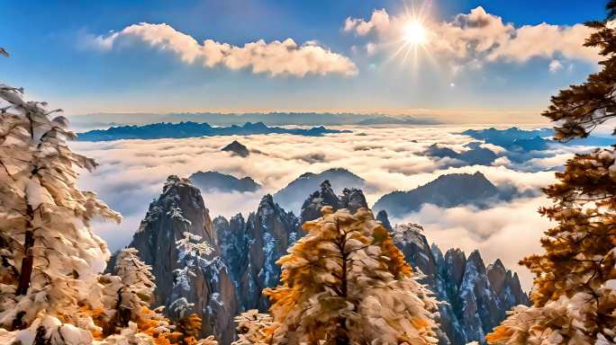 中国 安徽 黄山 风景区 秋天 冬天