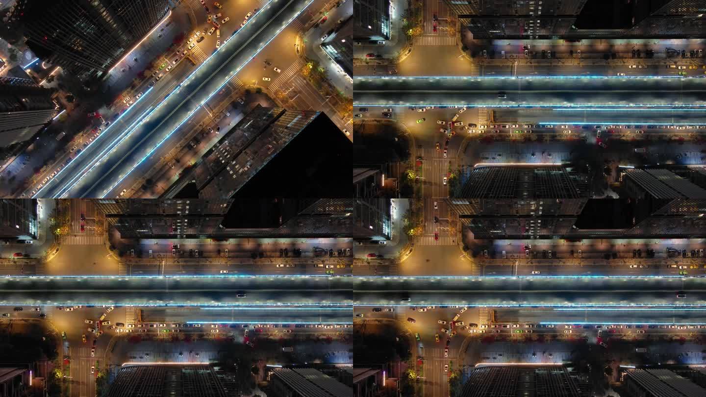 南京一高架桥夜景俯拍两个镜头