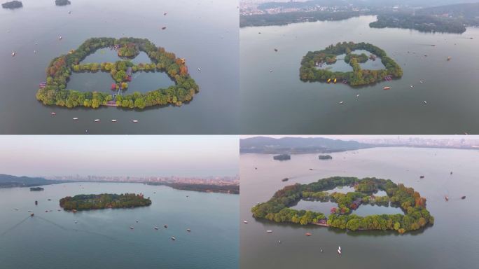 杭州西湖景区三潭印月小瀛洲航拍风景大自然