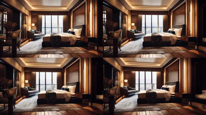 简洁明亮酒店民宿客房卧室样板间设计