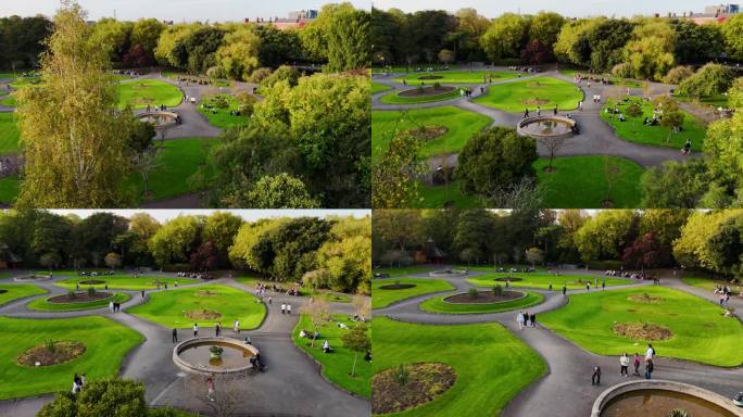 圣斯蒂芬斯绿地公园鸟瞰图，欧洲著名的城市公园，爱尔兰著名的旅游目的地，圣斯蒂芬斯绿地公园都柏林梅里恩