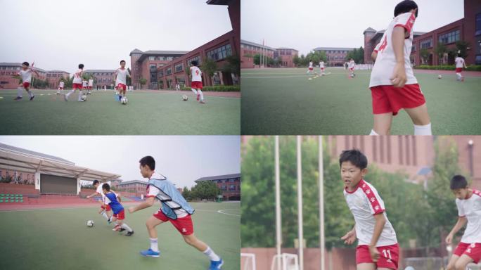 儿童校园学生足球运动挺能培养成长奔跑追逐