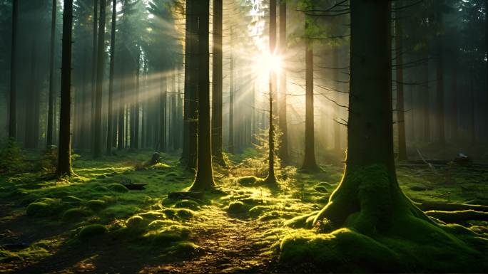 原始森林 唯美 丁达尔光线