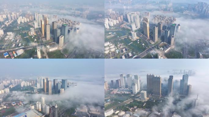 南宁城区平流雾高清航拍视频