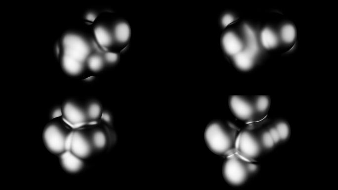 抽象的气泡粘在一起孤立的黑色背景。设计。脉动的数字相同大小的球