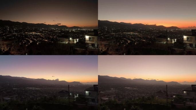 牙买加金斯敦市从黑夜到黎明的延时镜头