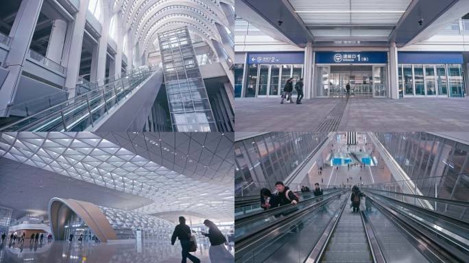 杭州西高铁站进站口行人扶梯车流