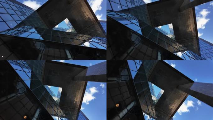 通过旋转相机运动拍摄的未来主义抽象建筑