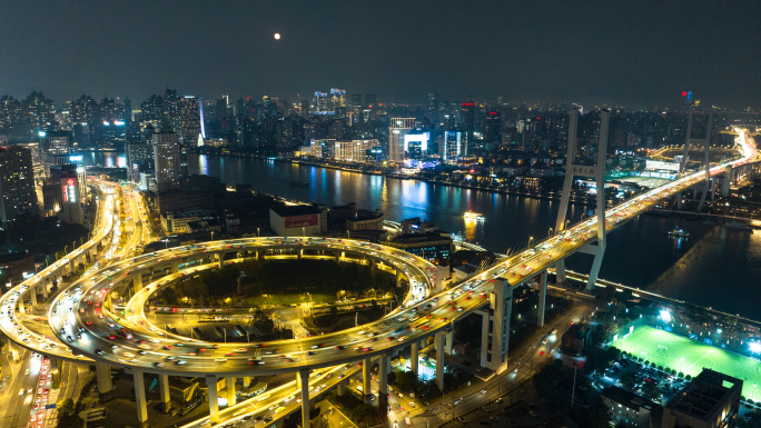 航拍南浦大桥 南浦立交桥夜景延时