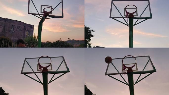 乡村篮球场 篮球得分农村小孩子打爱好篮球