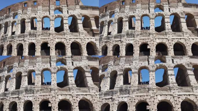 意大利罗马古罗马斗兽场的拱门立面细节。电影机构镜头