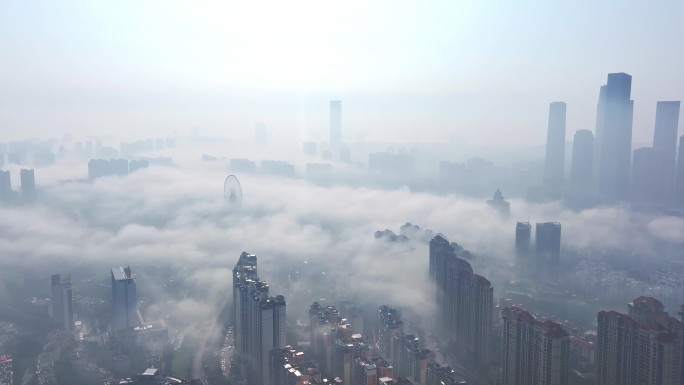 南宁城区平流雾高清航拍视频