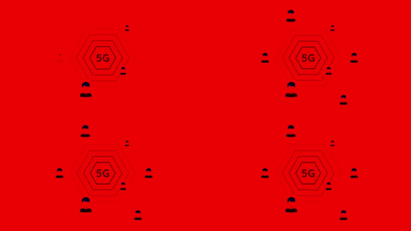 宽带蜂窝网络第五代技术标准。运动。5G传播信号和红色背景上的人物图标
