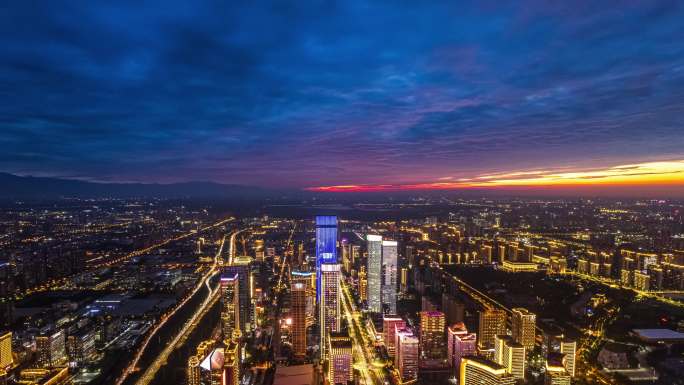 西安高新CBD航拍延时夏季夜景