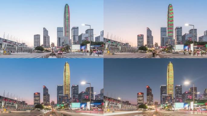 T/L WS深圳福田区从黄昏到夜晚的城市景观和交通