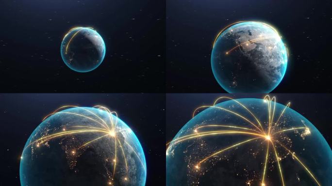 三维地球世界各地光线汇聚连接中国