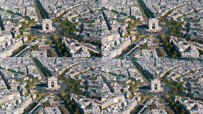 法国巴黎- 2023年5月30日:巴黎市中心凯旋门交通鸟瞰图。著名的旅游地标，世界遗产建筑杰作。