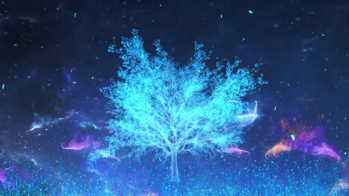 树生长蓝色梦幻背景
