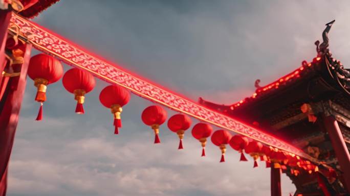 红色中国风建筑喜庆春节素材