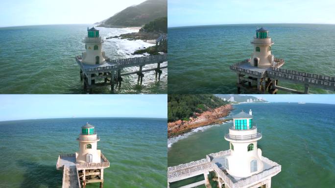 4K航拍广东汕南澳岛上的灯塔景观