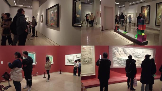 美术馆展览室名家画展参观欣赏艺术参观观众