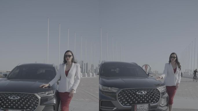【4K】外籍卡塔尔美女在国外展示奇瑞汽车