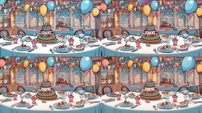 生日卡通蛋糕气球宴会厅装饰