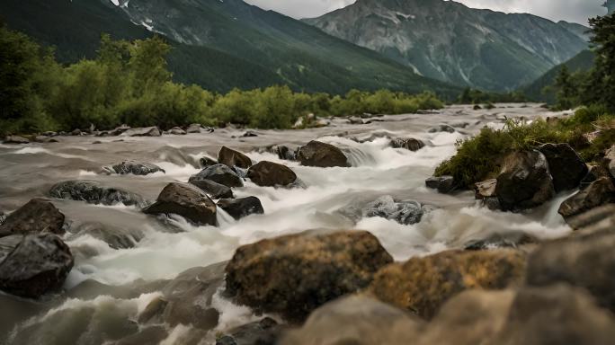 山间溪水水流礁石