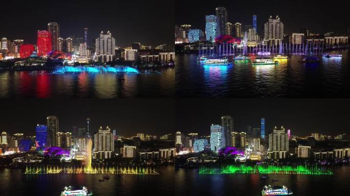 城市夜景游船喷泉灯光秀1080P