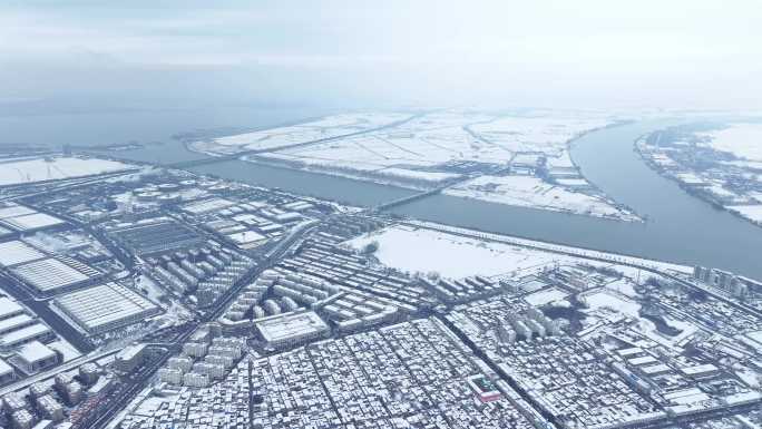 江苏宿迁双沟淮河雪景航拍