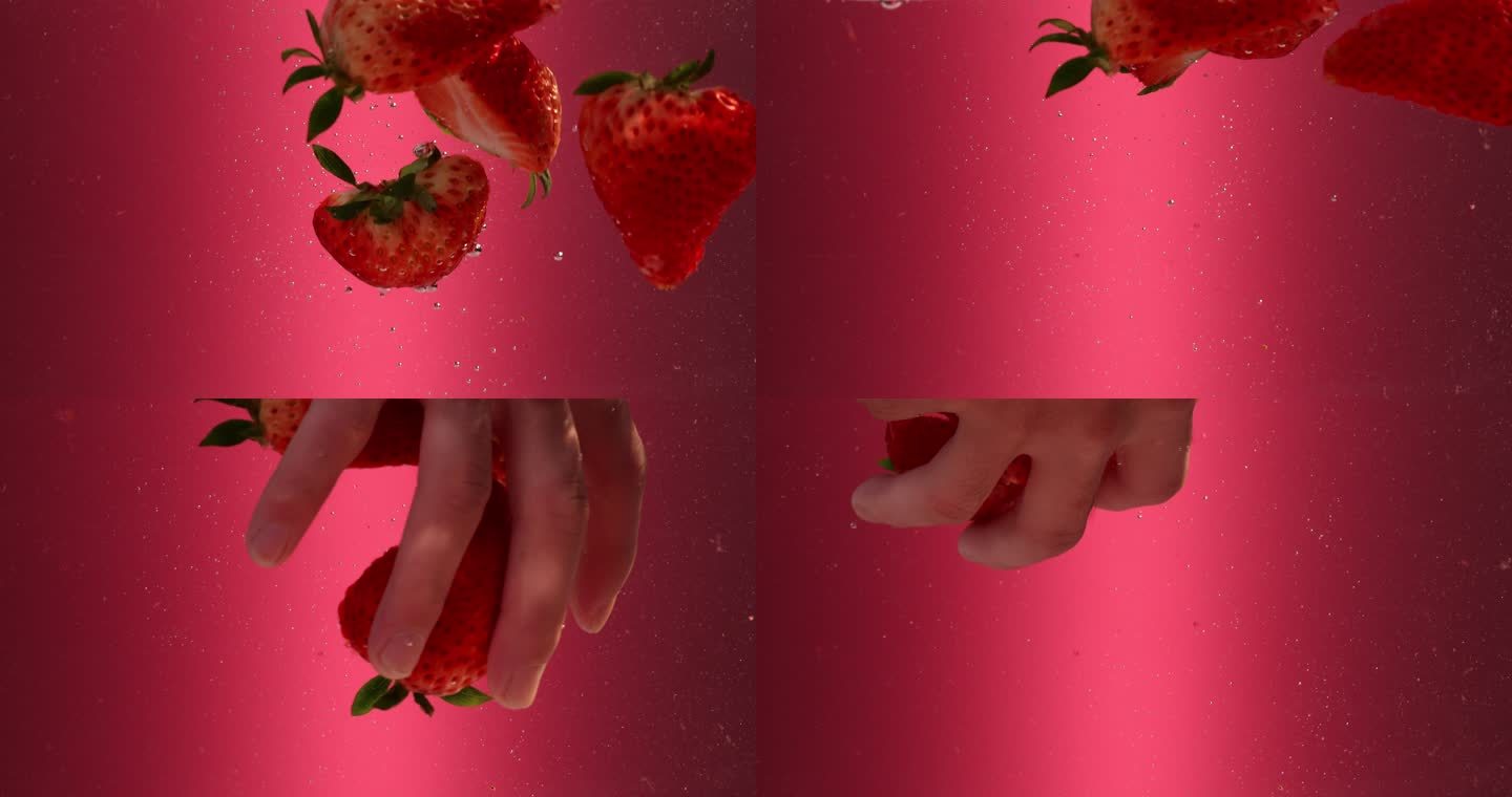 水果 草莓入水慢动作高清实拍