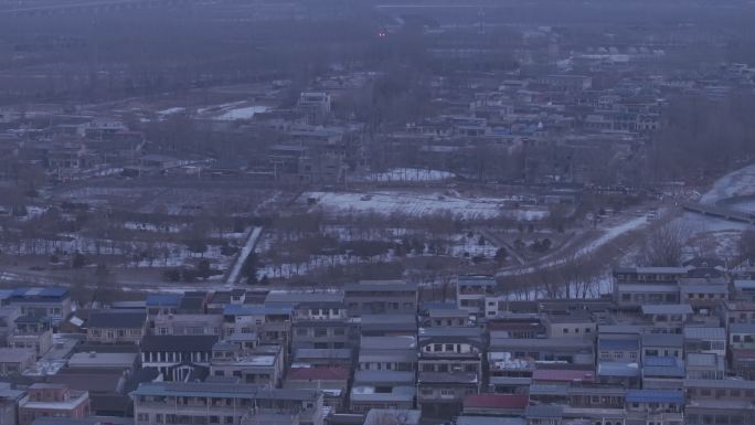 航拍冬季村庄雪景