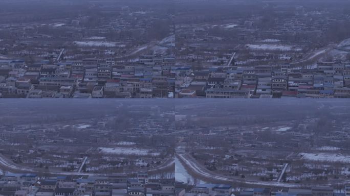 航拍冬季村庄雪景